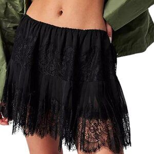 Women Lace Mini Skirt Y2K Ruffle Pleated Low Rise Layered Flowy Short